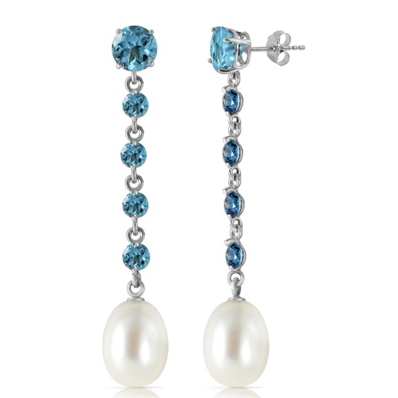 CHANDELIERS EARRINGS WITH BLUE TOPAZ & PEARL - Picture 1 of 5
